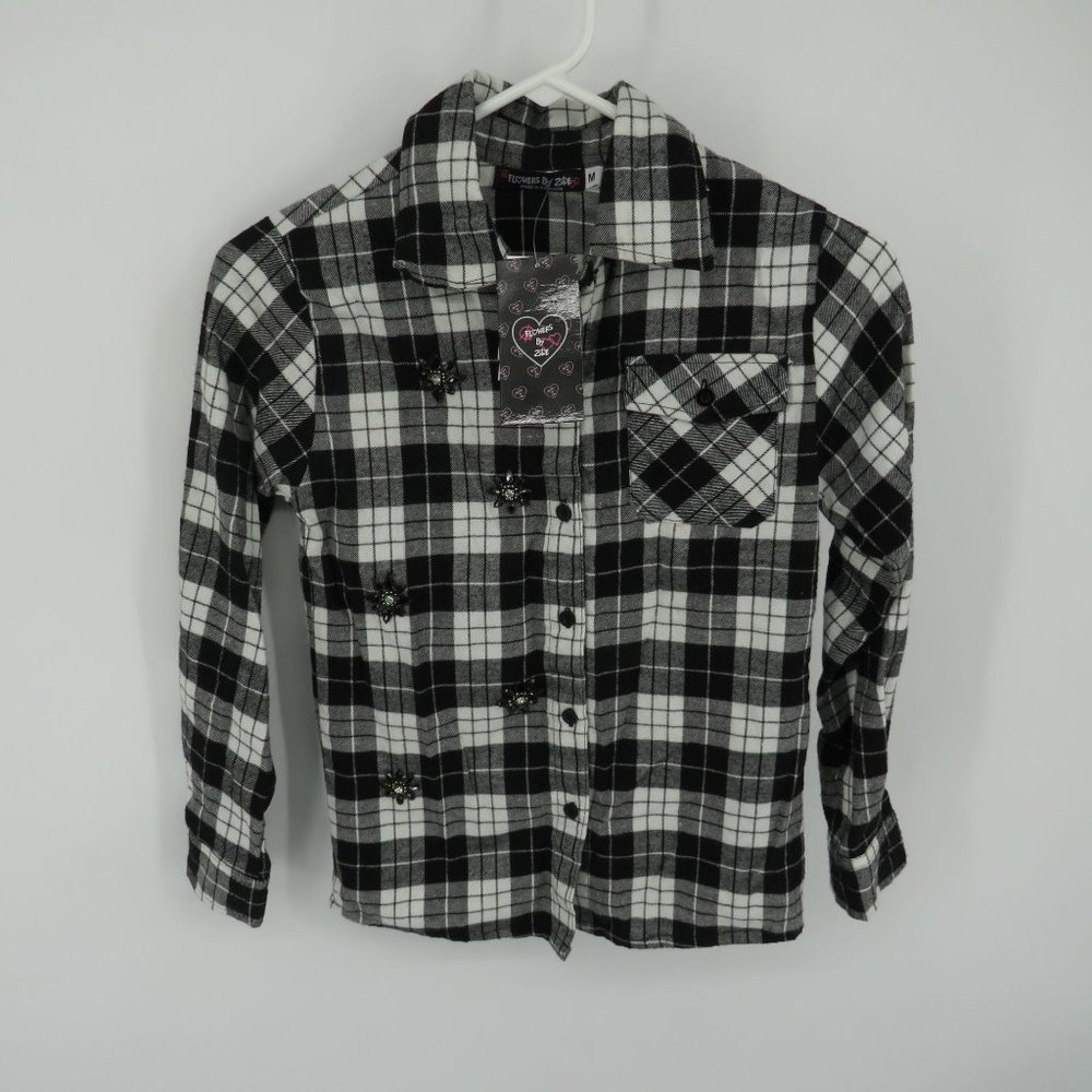 Flowers By Zoe Girls Rhinestone Embellished Plaid Flannel Shirt M NWT $67